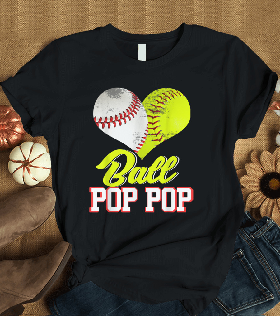 Ball Pop Pop Heart Shape Baseball Softball Fusion T-Shirt