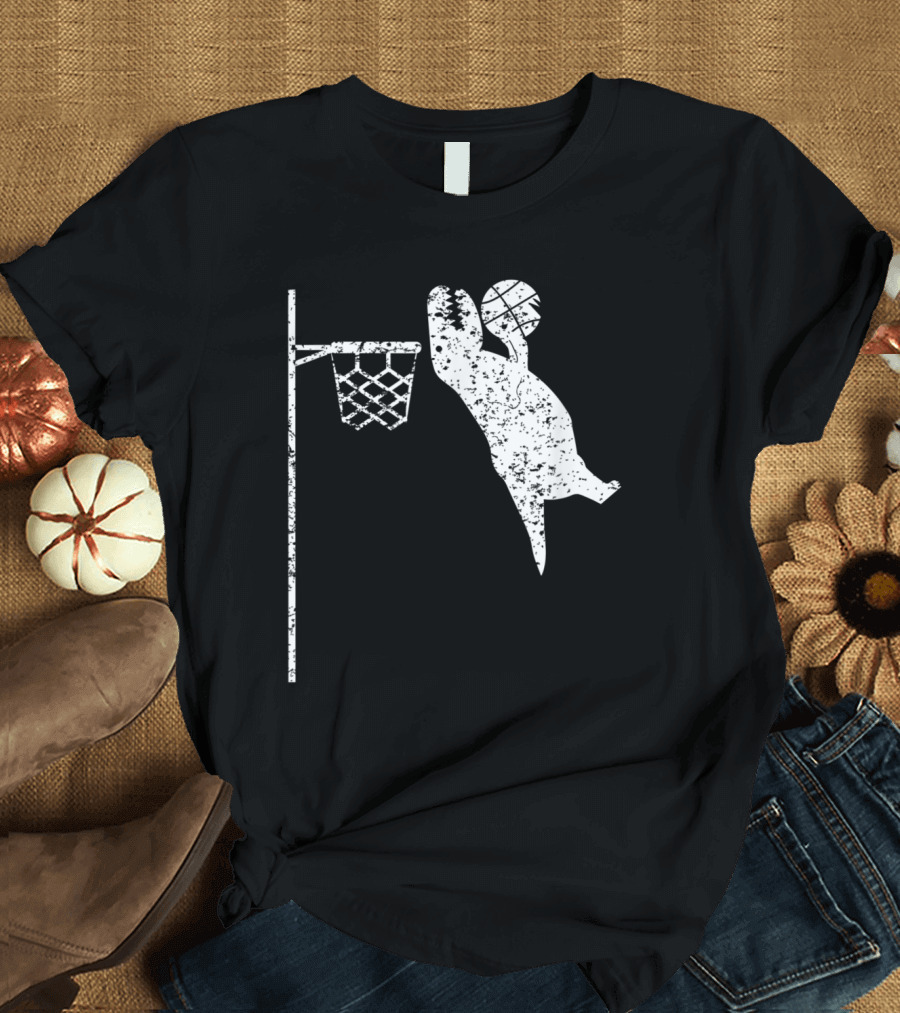 Funny Basketball Rex Dinosaur Tyrann Dunking Hoop T-Shirt