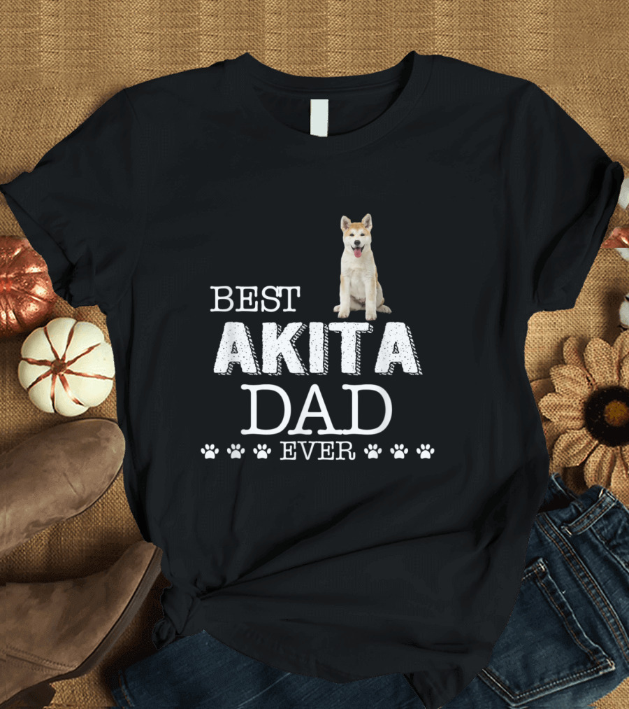 Best Akita Dad Ever with Dog and Paw Prints Father's Day T-Shirt