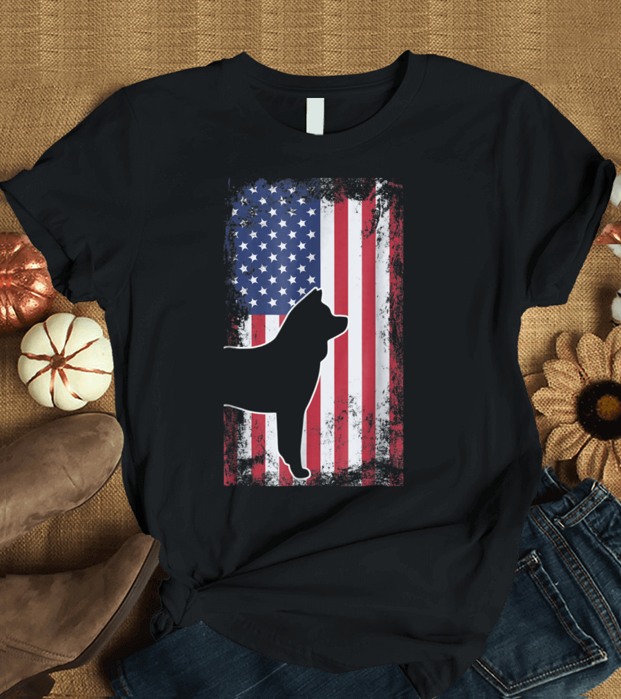 Akita Silhouette American Flag USA Patriotic T-Shirt