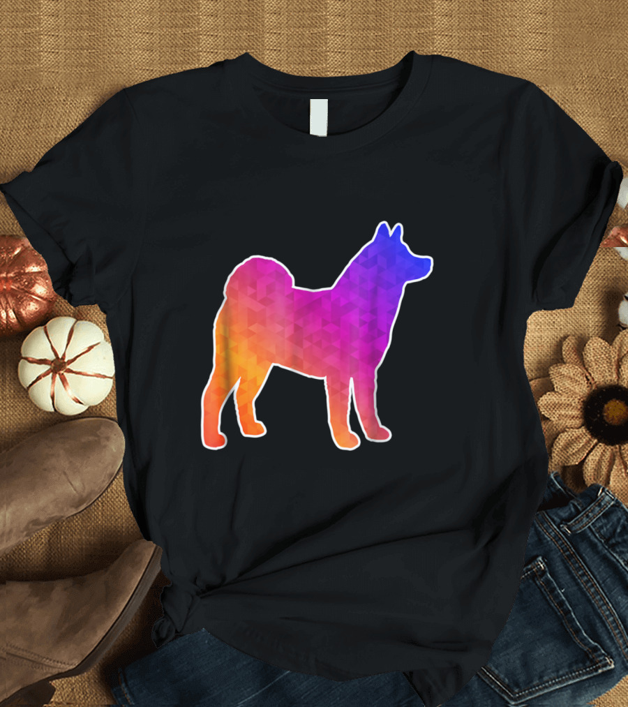 Akita Dog Low Poly Geometric Rainbow T-Shirt