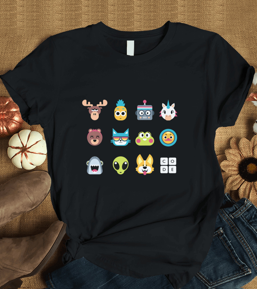 Code.org Premium Emoji Moose Pineapple Robot Unicorn Bear Sunglasses Cat Frog Shark Alien Corgi T-Shirt