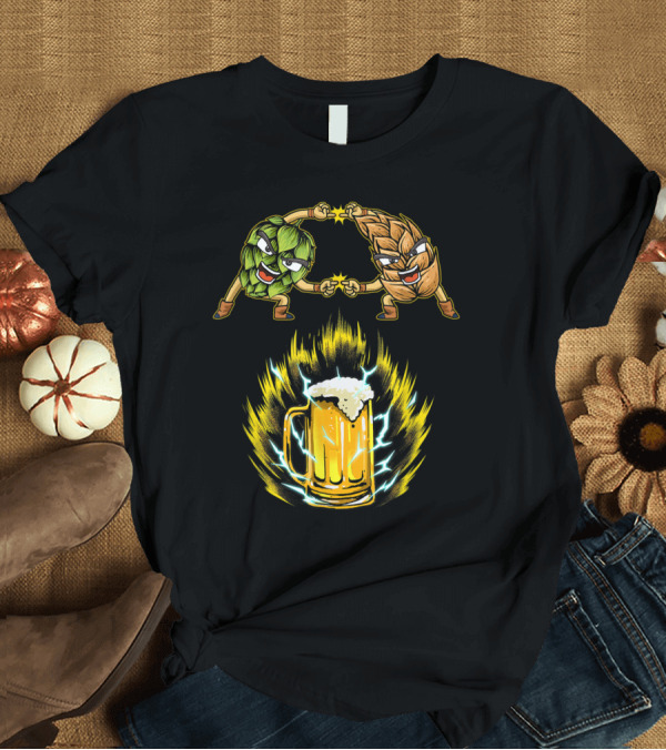 T-Shirt: Fusion Dance Hop and Malt Characters with Power Mug of Beer T-Shirt Fusion Dance Hop and Malt Characters with Power Mug of Beer T-Shirt
