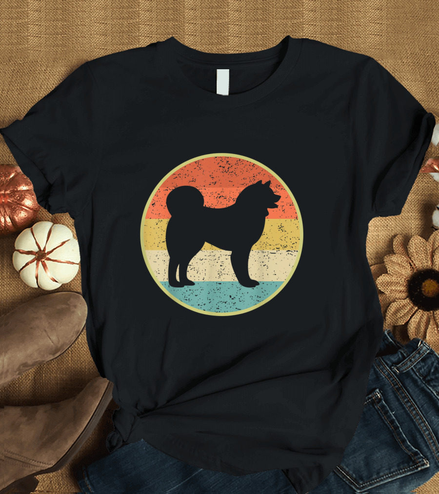 Akita Dog Vintage Style Silhouette Retro Sunset Circle T-Shirt