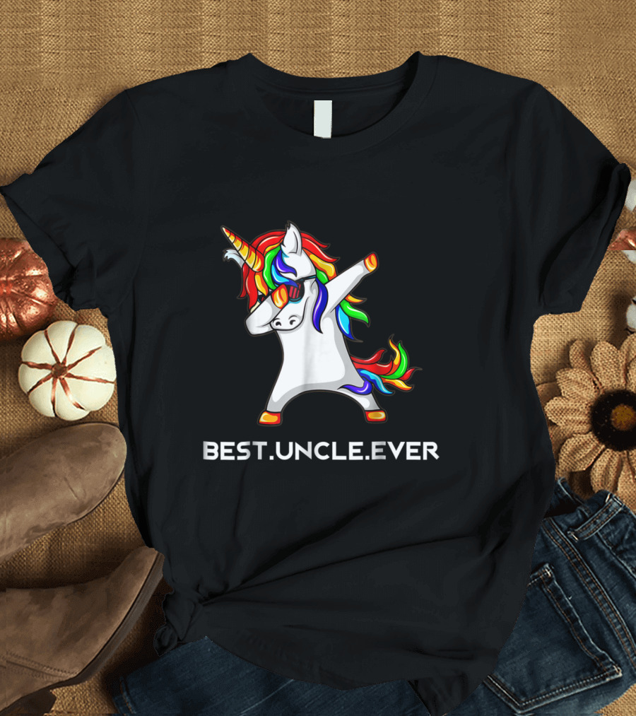 Best Uncle Ever Dabbing Funny Rainbow Unicorn T-Shirt