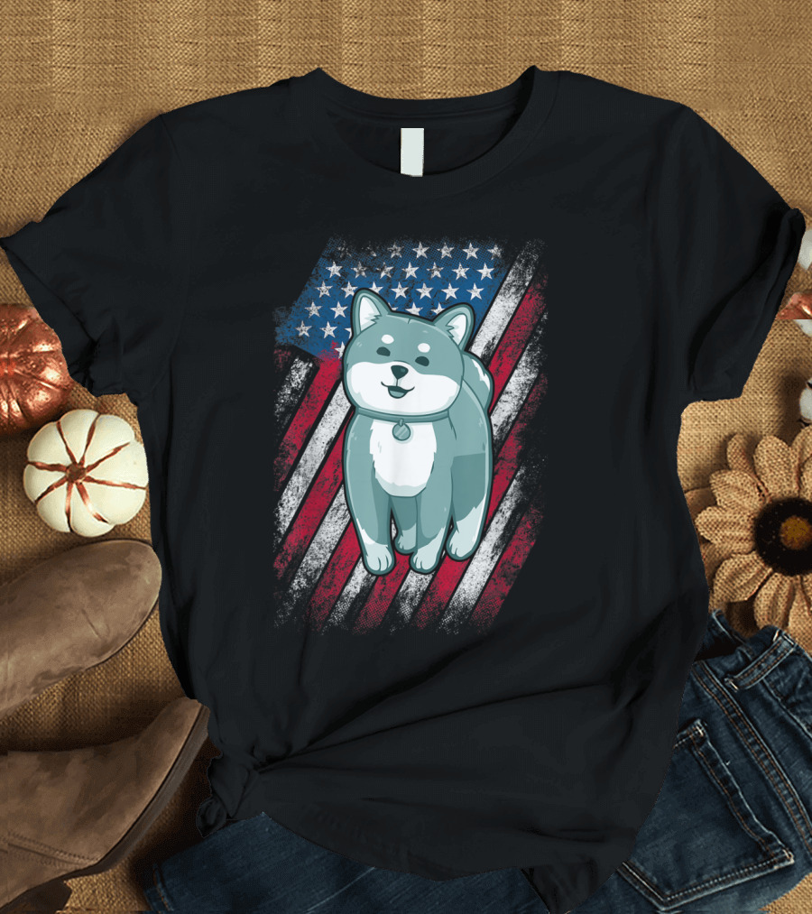 Akita Inu American Flag Independence Day Celebration 4th Of July T-Shirt