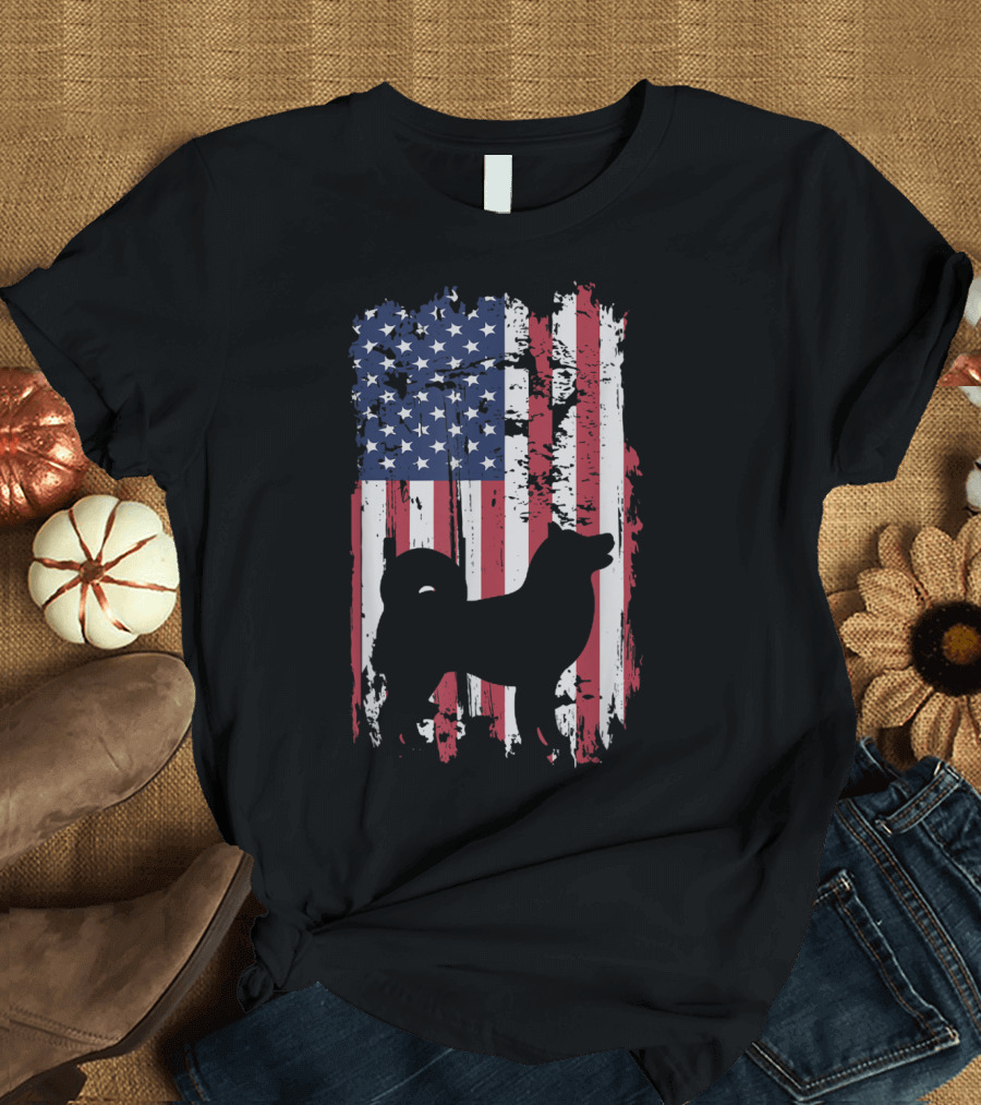 American Flag Akita Inu Silhouette Over T-Shirt
