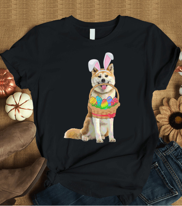 T-Shirt: Akita Inu Wearing Bunny Ears Holding Easter Egg Basket Funny Easter T-Shirt Akita Inu Wearing Bunny Ears Holding Easter Egg Basket Funny Easter T-Shirt