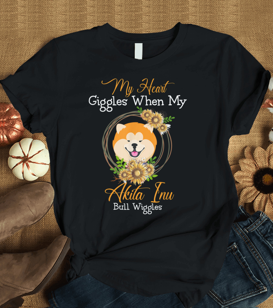 My Heart Giggles When My Akita Inu Bull Wiggles Dog Lovers T-Shirt