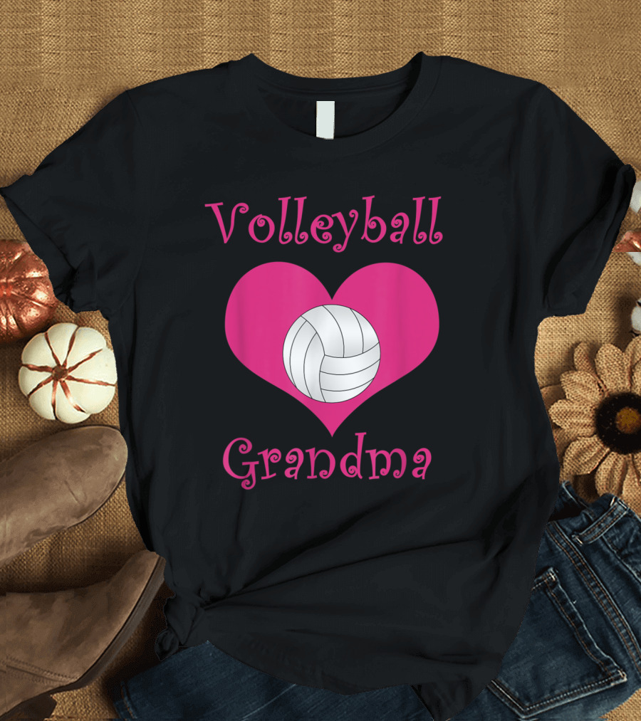Pink Heart Volleyball Grandma T-Shirt