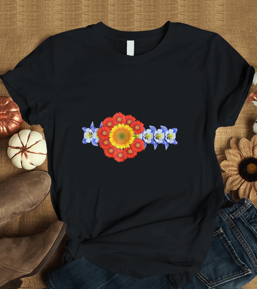 Colorado Flower Columbine and Sunflower Arrangement T-Shirt