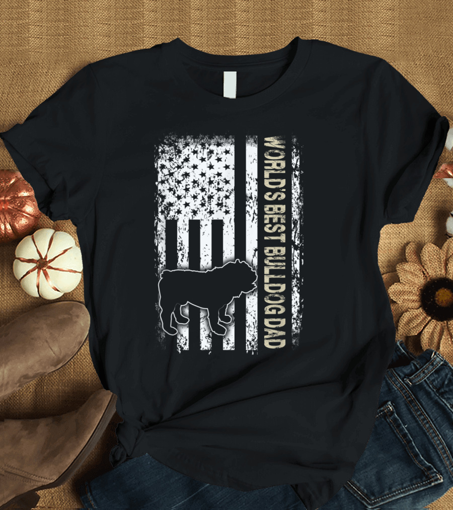 World's Best English Bulldog Dad Patriotic USA Flag T-Shirt