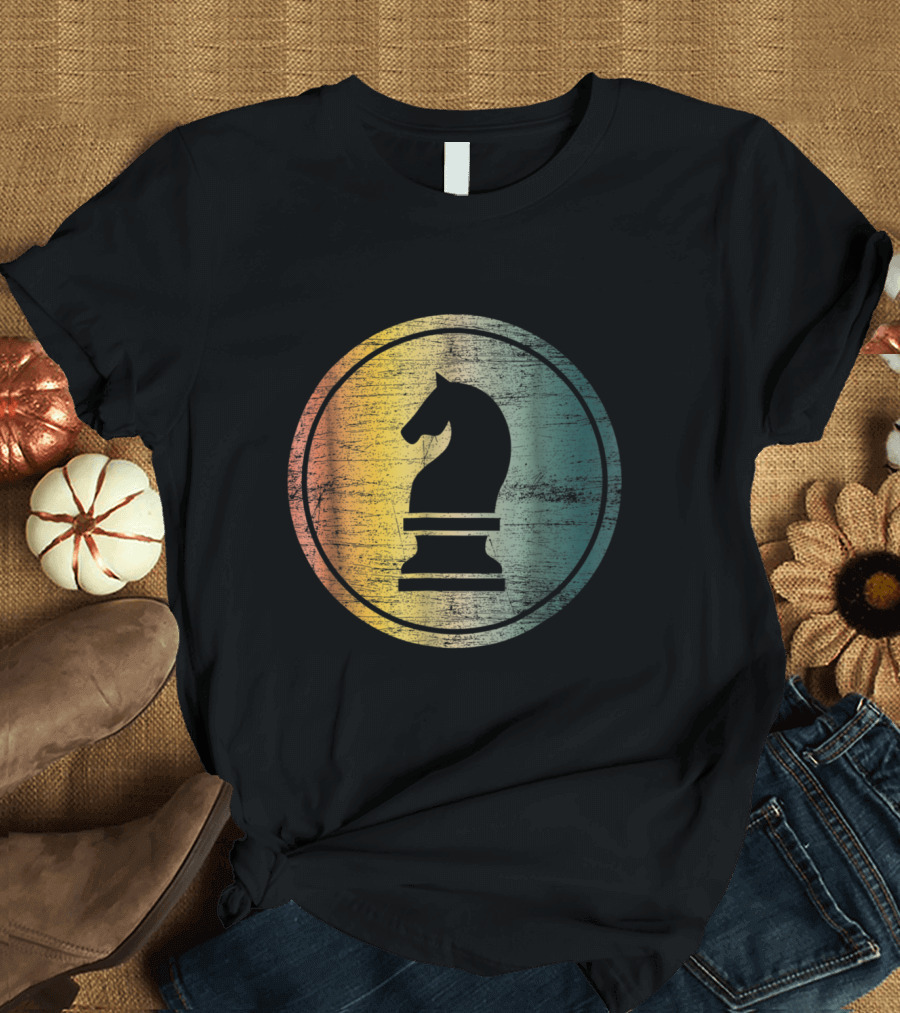 Vintage Chess Knight Rainbow Circle T-Shirt