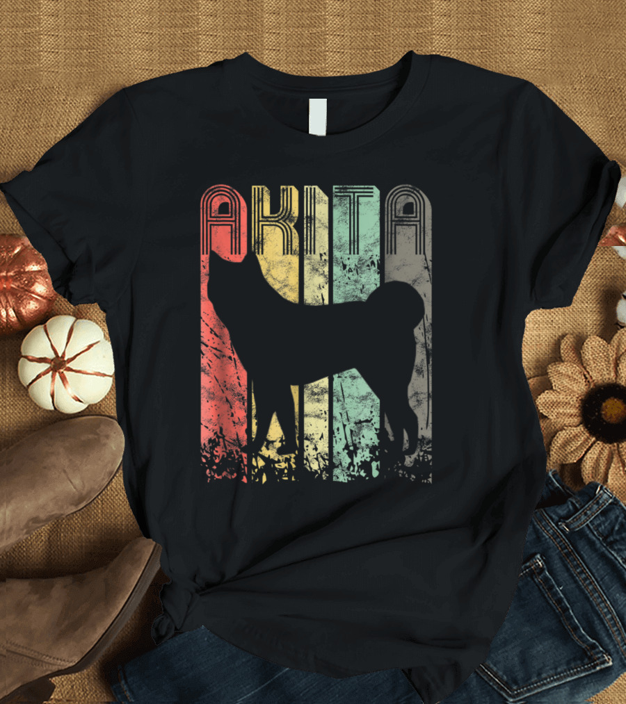 AKITA Retro Silhouette with Distressed Stripes for T-Shirt
