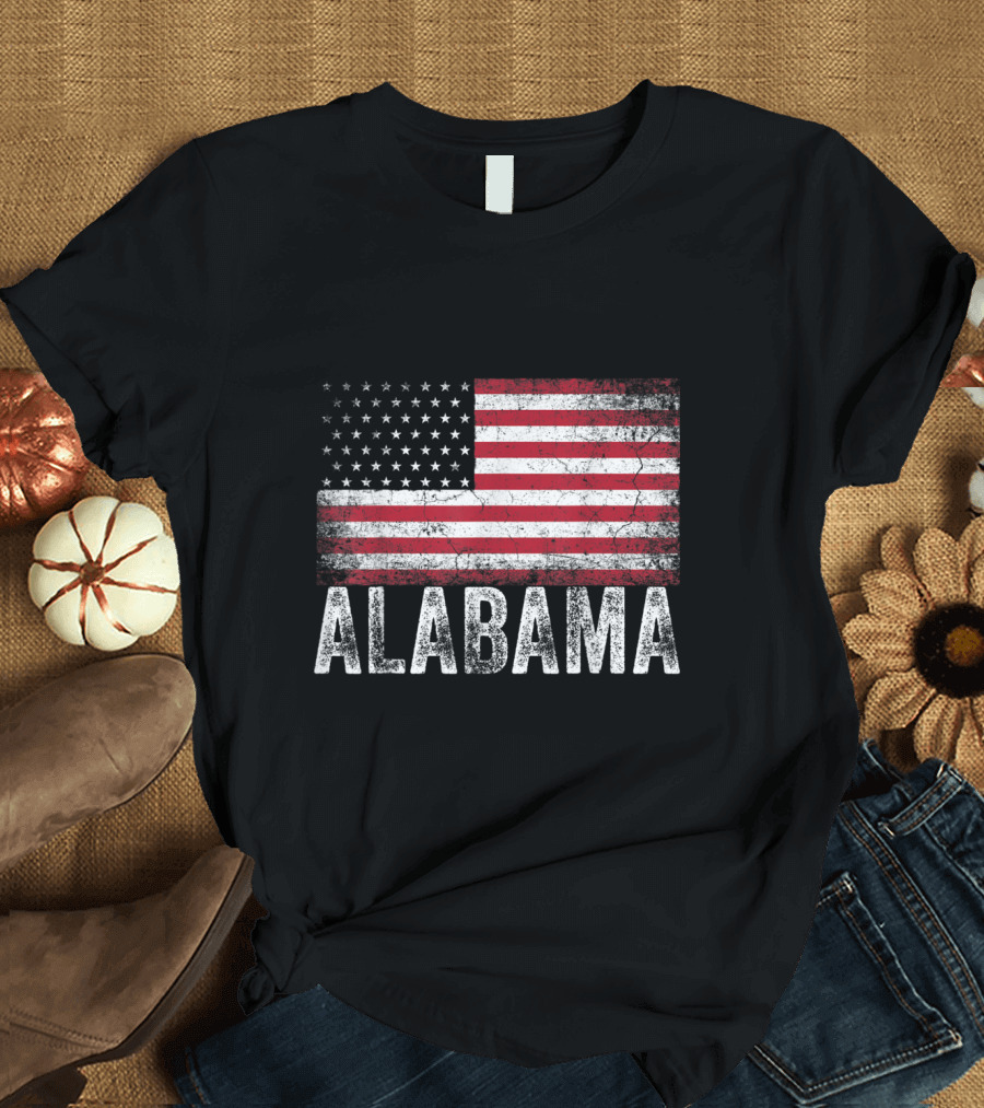 Alabama American Flag Vintage 4th of July T-Shirt