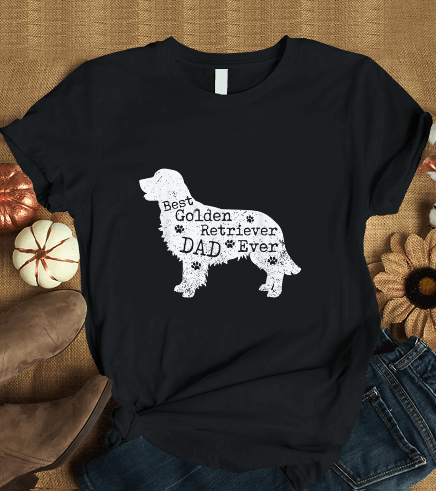 Best Golden Retriever Dad Ever Silhouette with Paw Prints T-Shirt