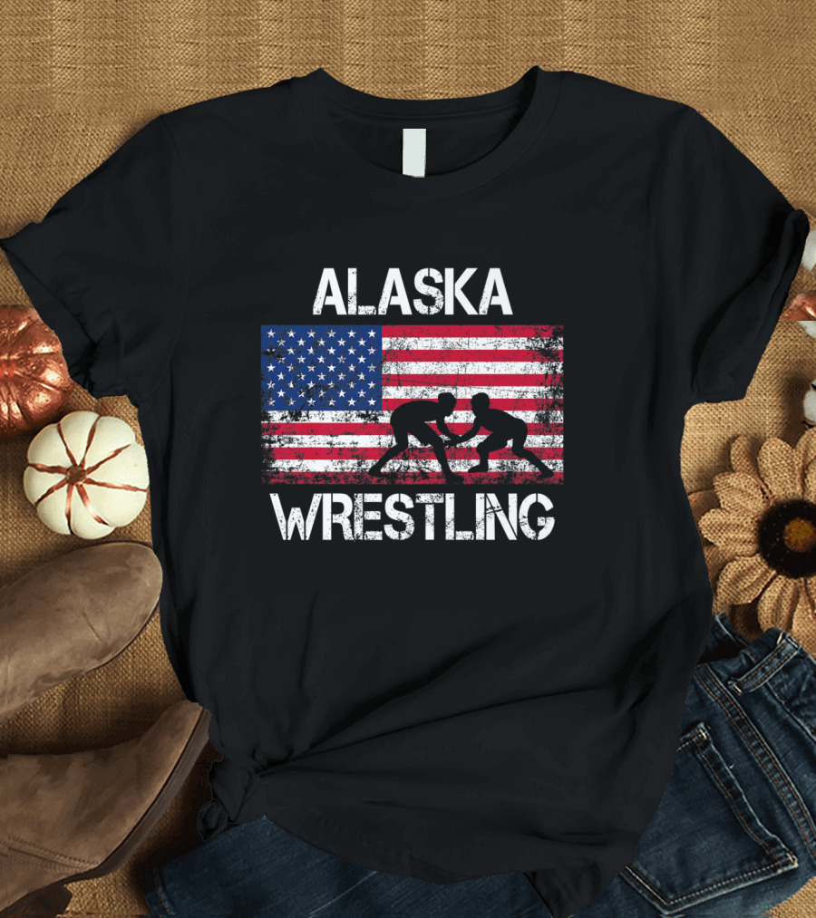 Alaska Wrestling with American Flag T-Shirt