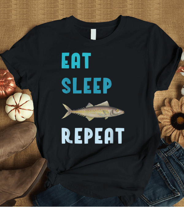T-Shirt: Eat Sleep Fish Repeat Cero with Striped Fish T-Shirt Eat Sleep Fish Repeat Cero with Striped Fish T-Shirt