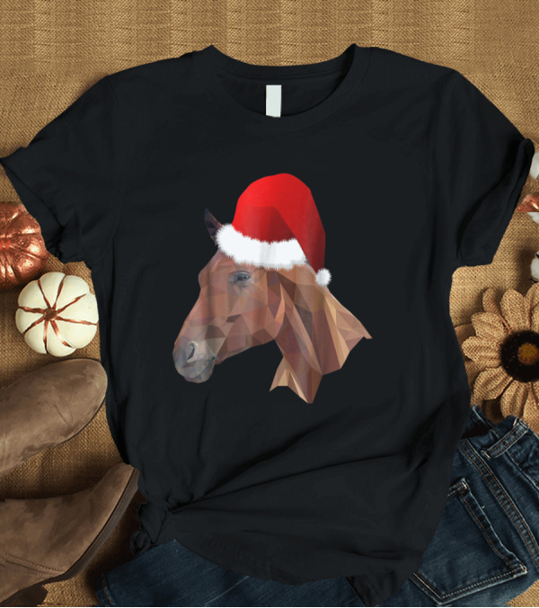 T-Shirt: Polygon Horse with Santa Hat Festive Christmas Humor T-Shirt Polygon Horse with Santa Hat Festive Christmas Humor T-Shirt