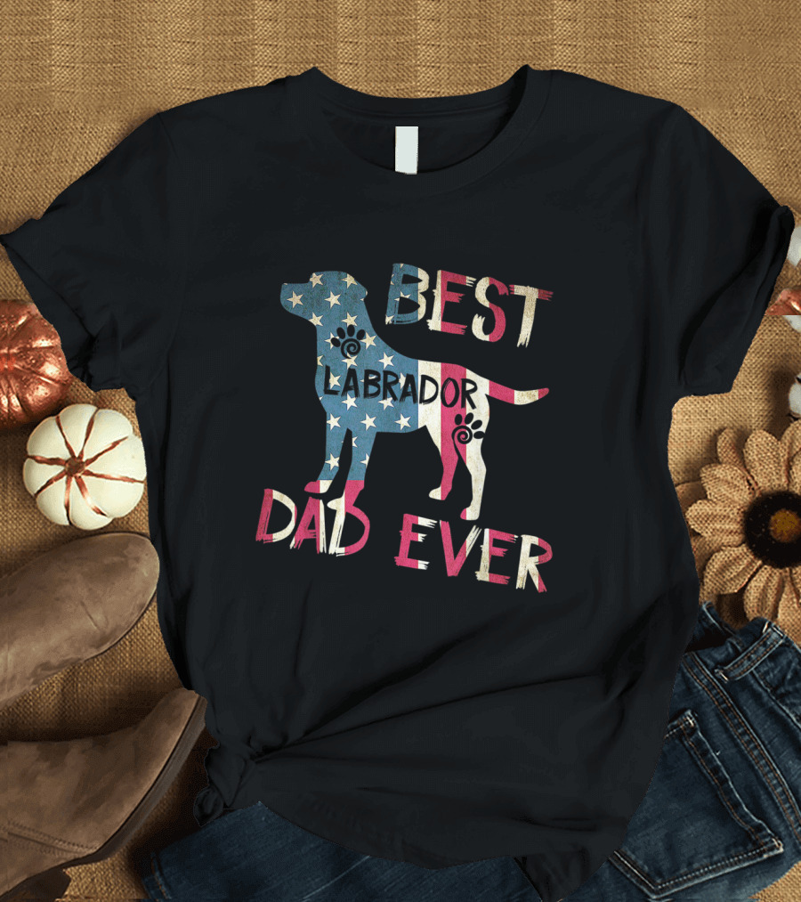 Patriotic Best Labrador Dad Ever American Flag Pattern Dog T-Shirt