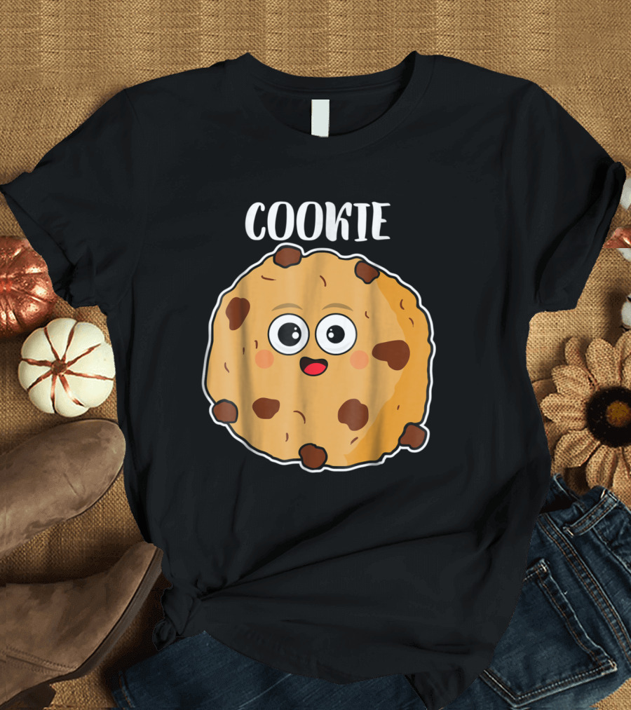 Cartoon Smiling Chocolate Chip Cookie Face T-Shirt