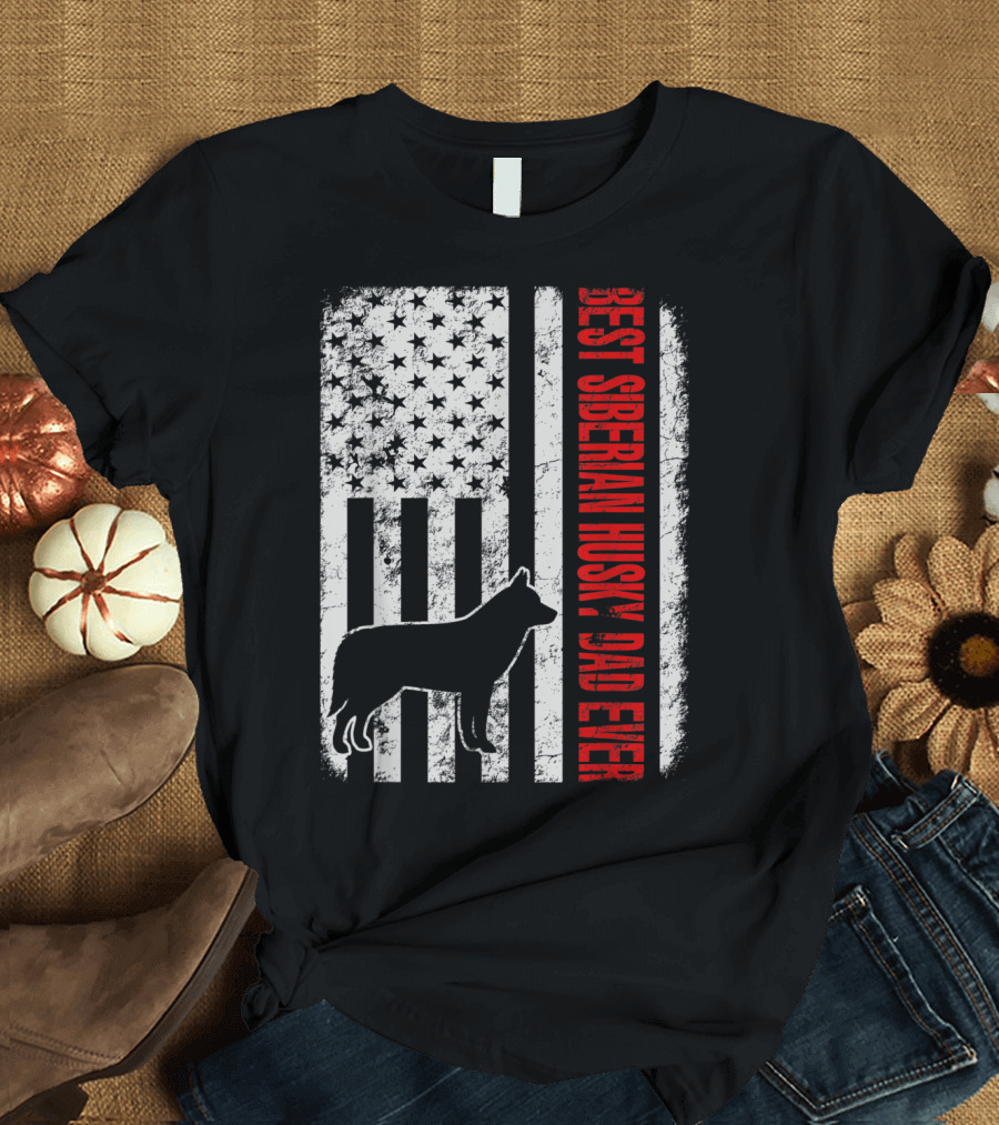 Best Siberian Husky Dad Ever American Flag T-Shirt