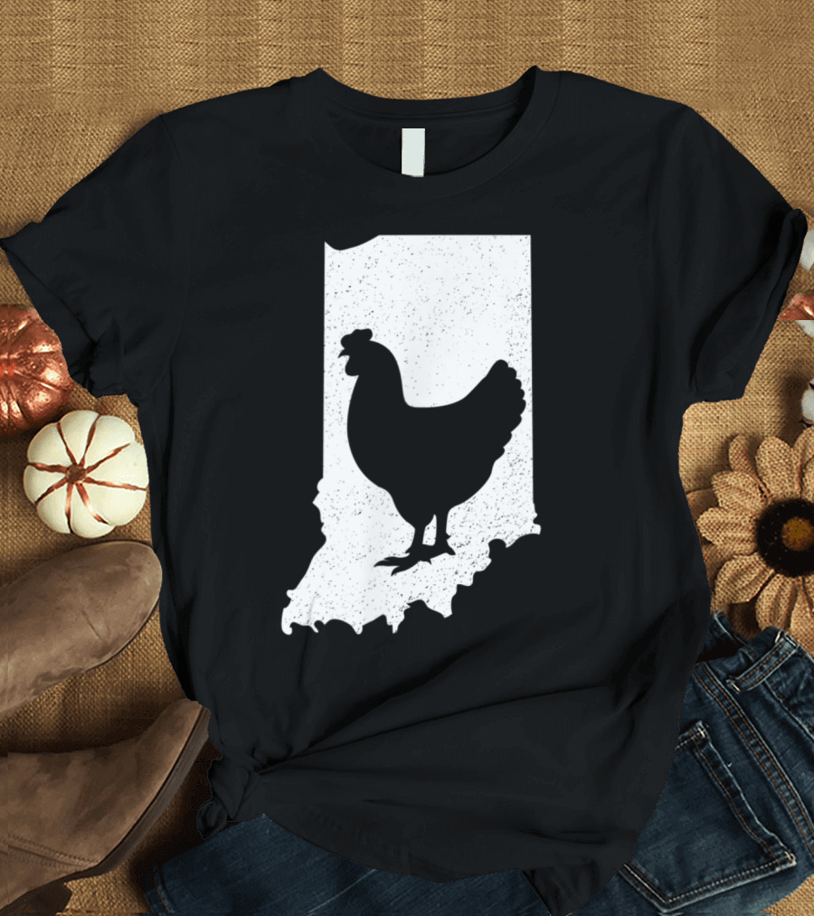 Indiana Chicken Poultry Farm Silhouette Map T-Shirt