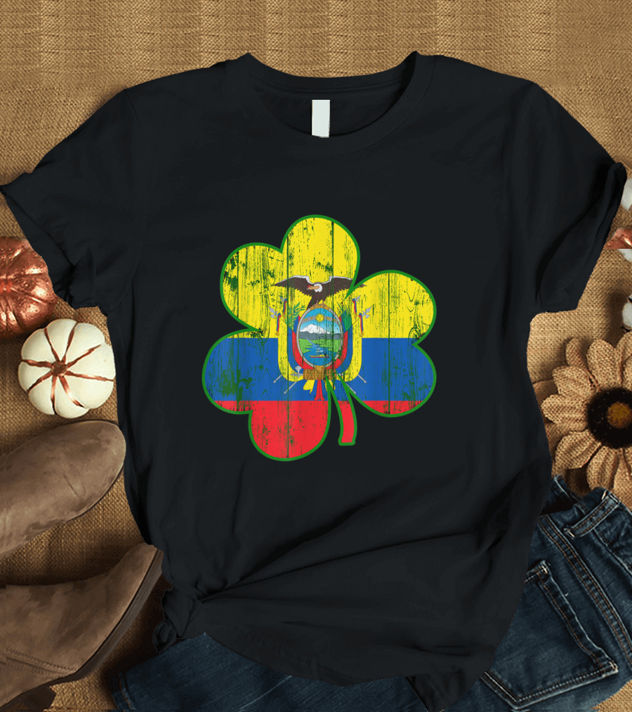 Ecuadorian Flag Pattern in Shamrock Shape T-Shirt