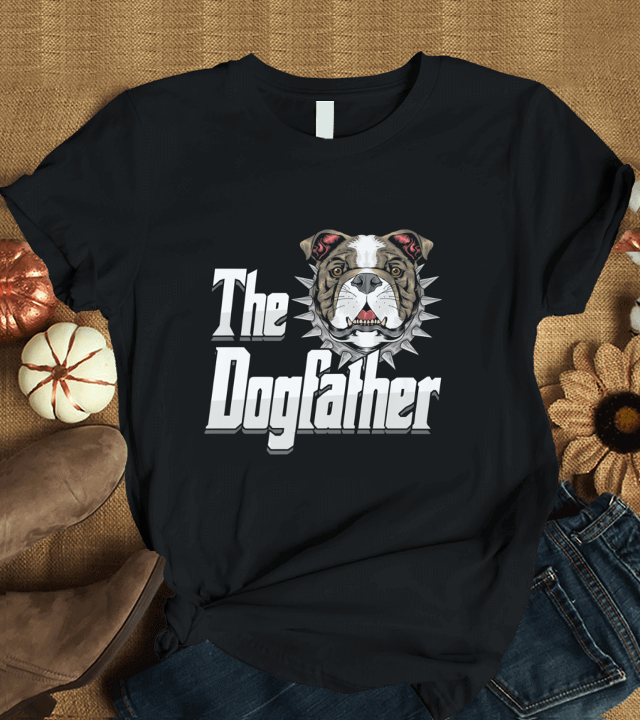 The Dogfather Bulldog Cool Dog Dad Spiked Collar T-Shirt