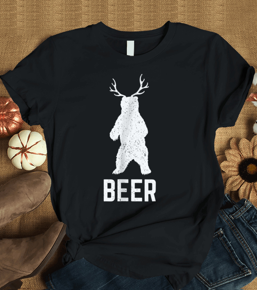 Funny Deer Antlers Bear Beer Cool T-Shirt