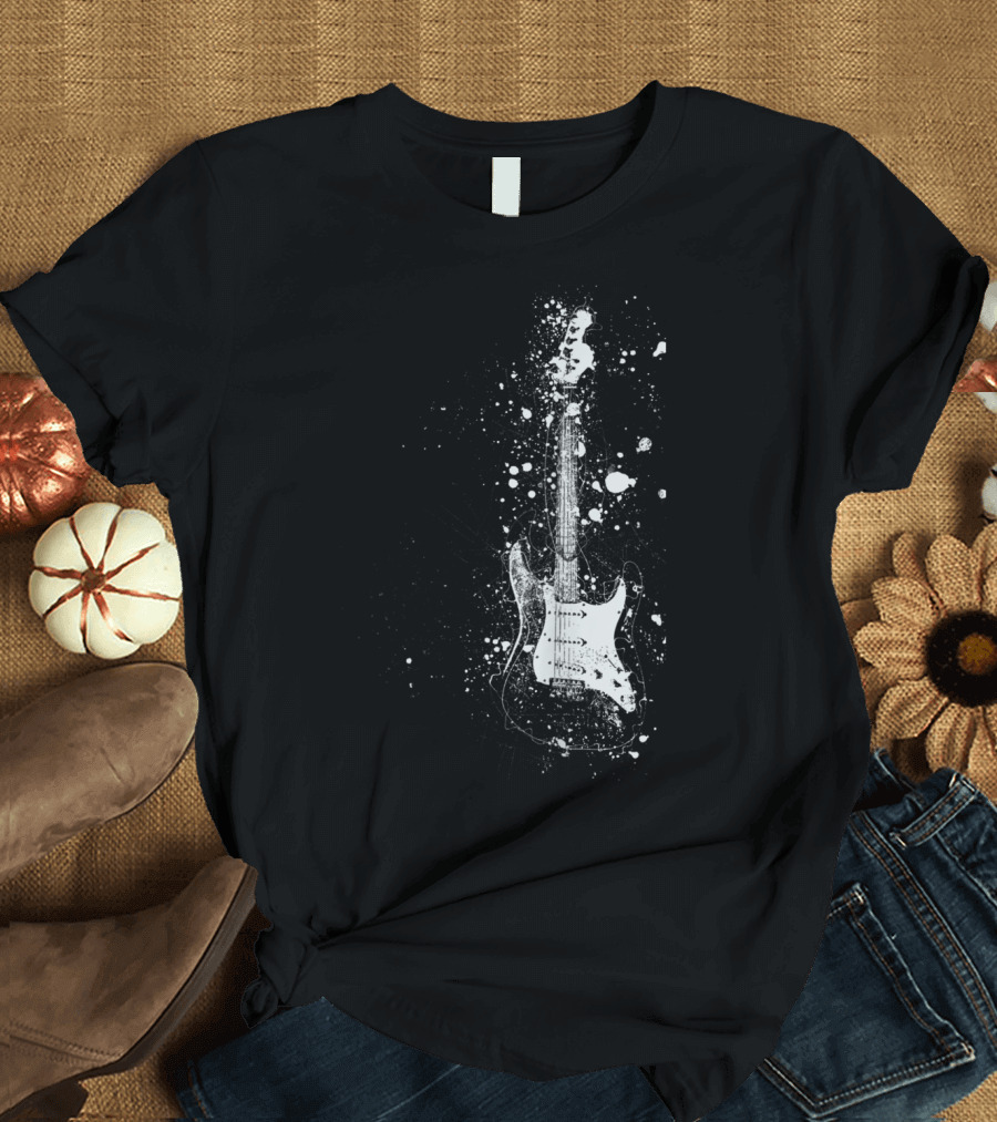 Electric Guitar Splatter Art Rock T-Shirt