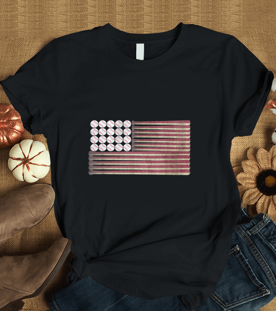 American Flag Made of Baseballs and Bats Sports T-Shirt