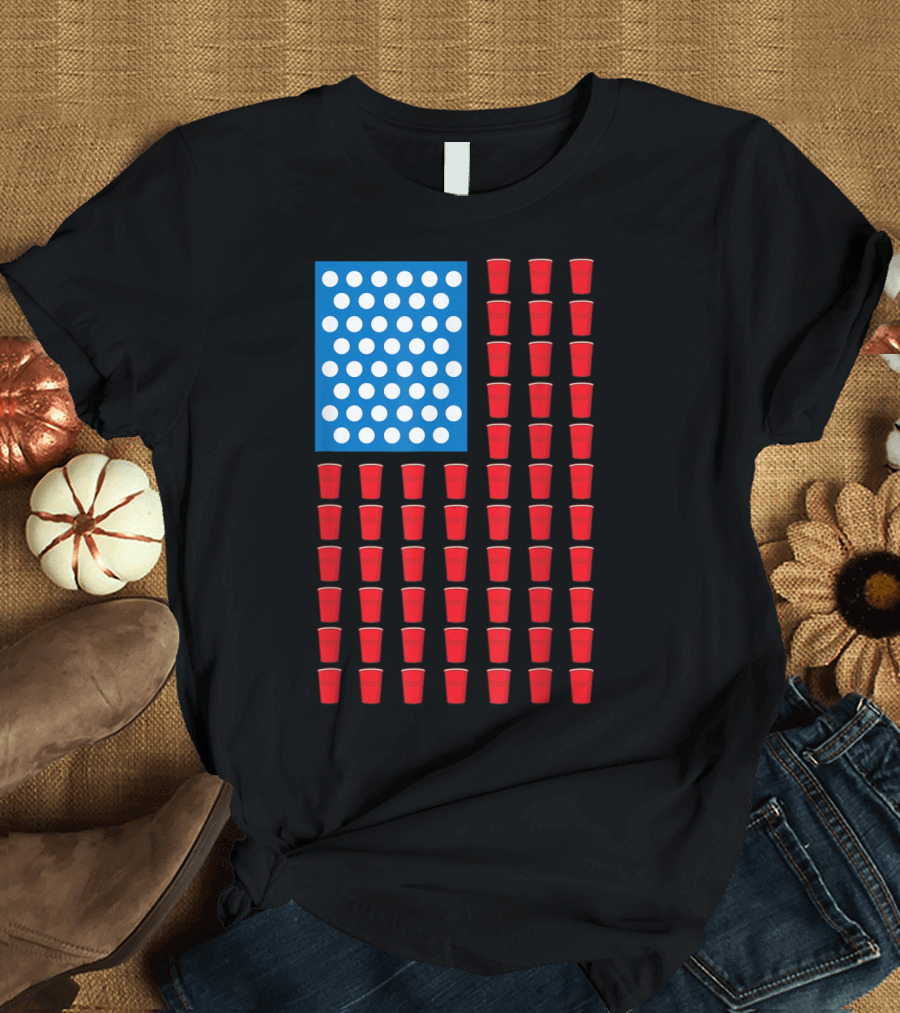 Red Solo Cup American Beer Pong Flip Cup Flag T-Shirt