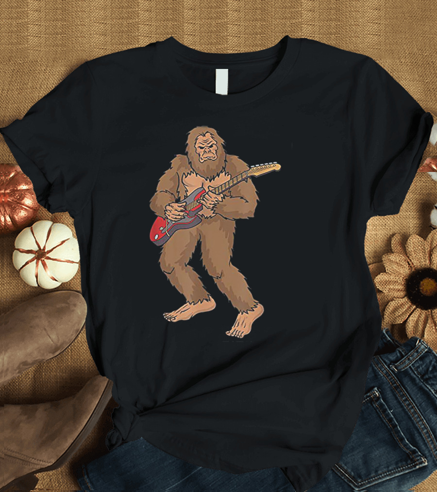Bigfoot Jamming on Electric Guitar with Rock Vibes T-Shirt