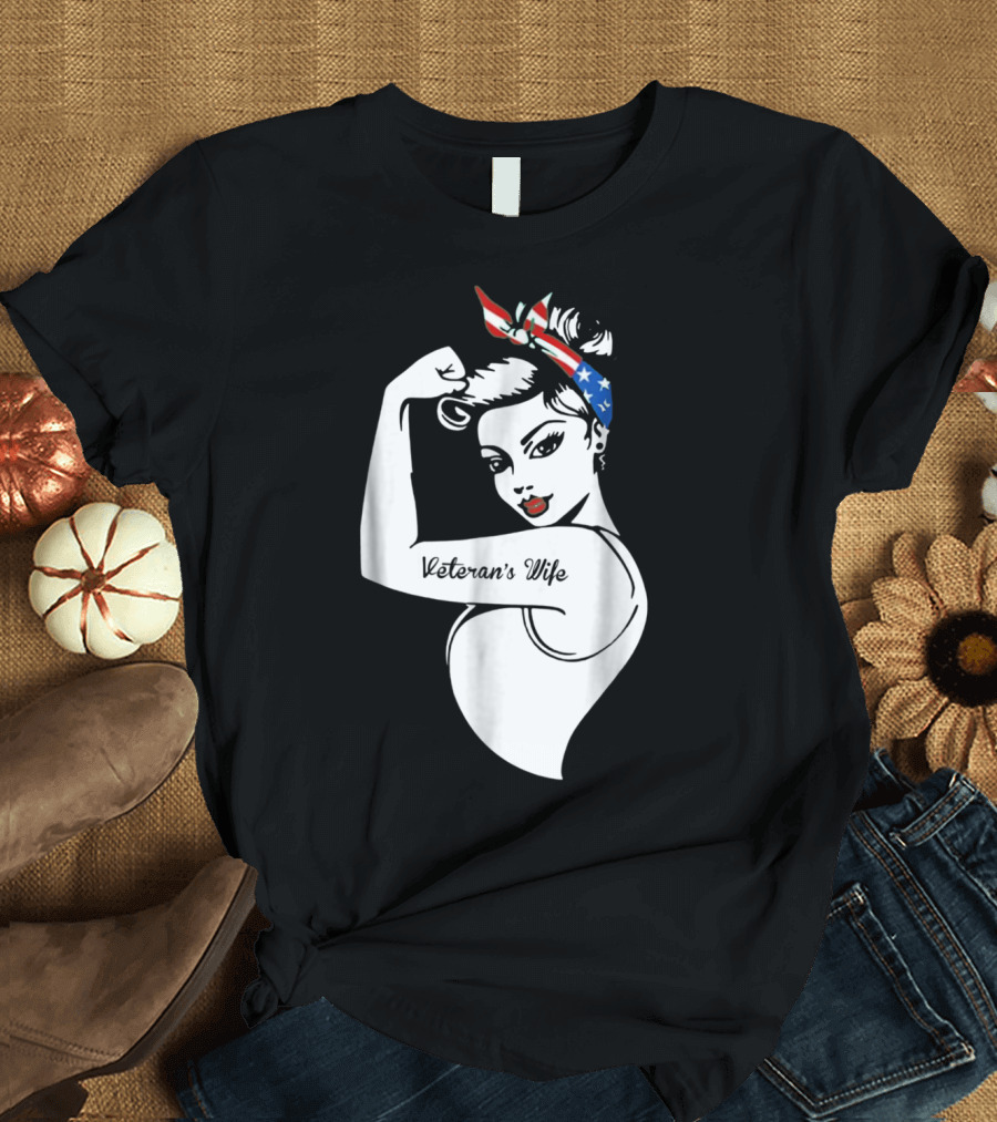 Veteran Wife Rosie the Riveter Style Patriotic Bandana T-Shirt