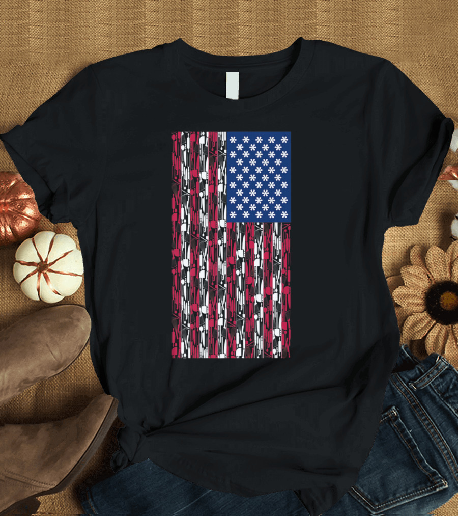 American Cooking Flag with Kitchen Utensil Stripes and Chef Icons T-Shirt