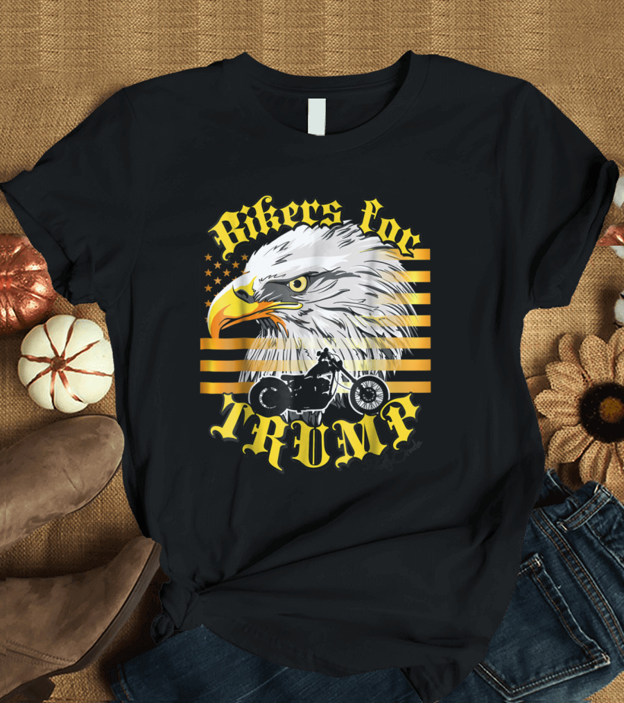 Bikers For Trump Gold Flag Eagle 202 Patriotic Motorcycle T-Shirt