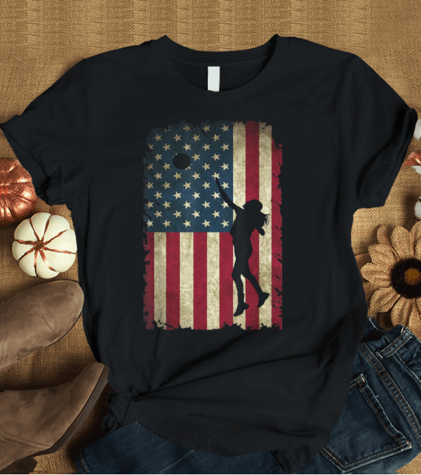 T-Shirt: Volleyball Player Silhouette with Distressed USA Flag Background T-Shirt Volleyball Player Silhouette with Distressed USA Flag Background T-Shirt