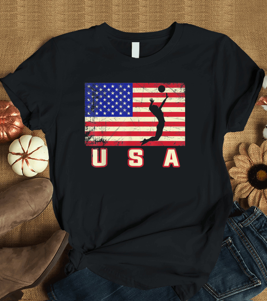 USA American Flag Volleyball Player Team T-Shirt