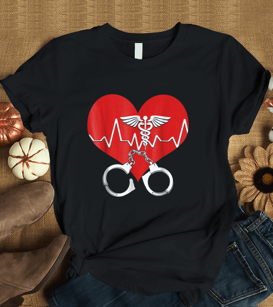 Corrections Correctional Jail Prison Heartbeat Caduceus Handcuffs T-Shirt