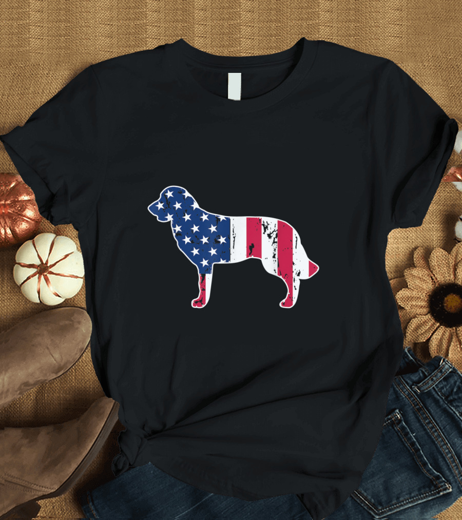 Golden Retriever Silhouette with American Flag for Dog Lovers T-Shirt