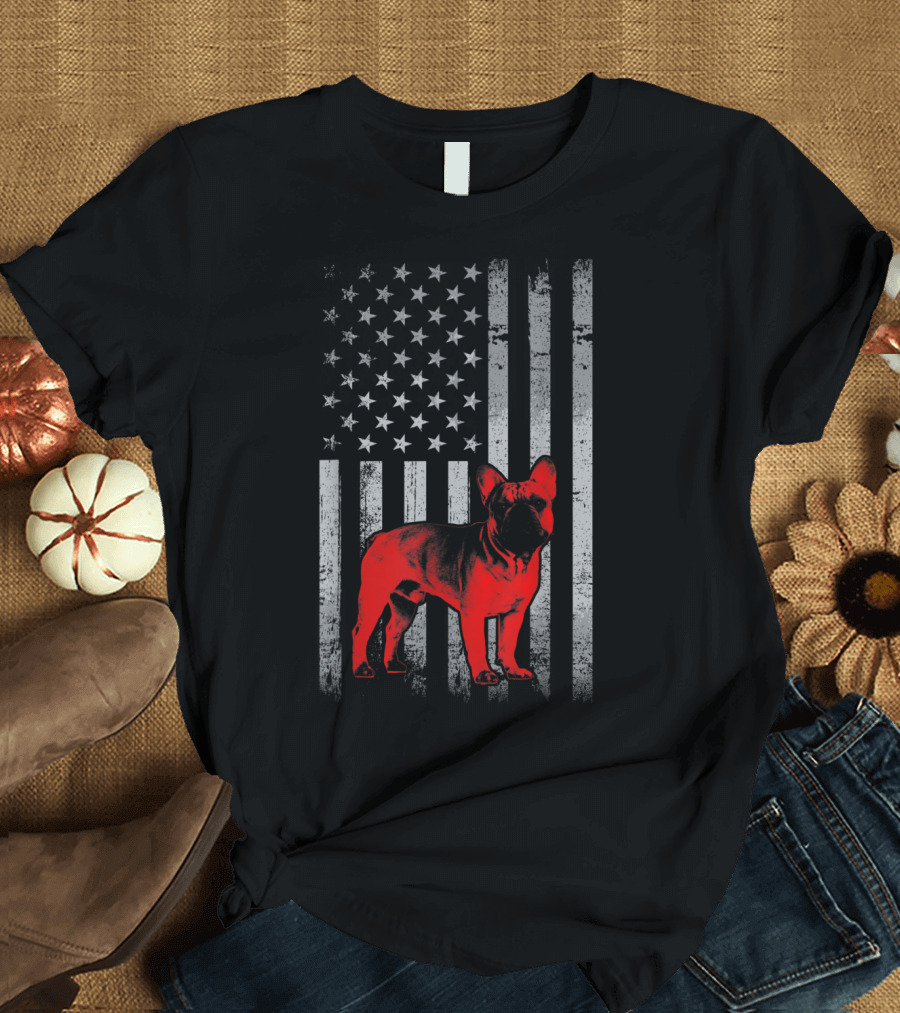 French Bulldog with American Flag Patriotic T-Shirt