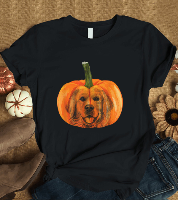 T-Shirt: Golden Retriever Face Carved Pumpkin T-Shirt Golden Retriever Face Carved Pumpkin T-Shirt