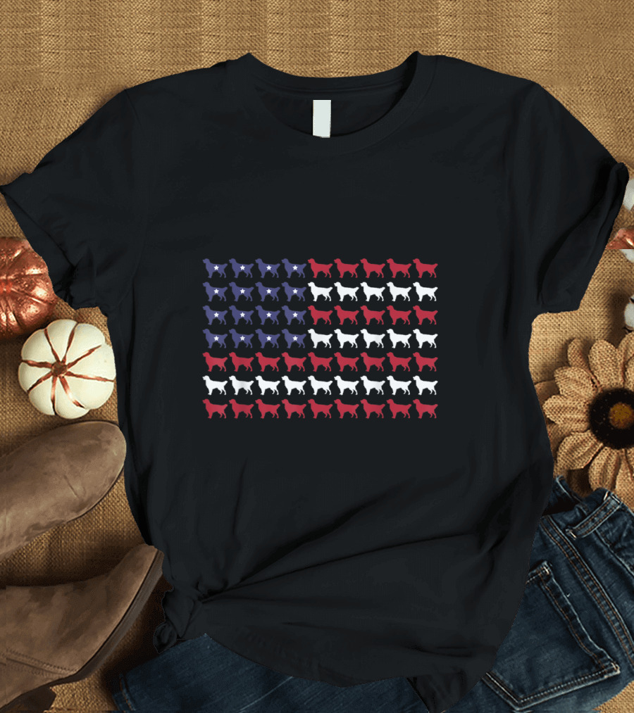 Golden Retriever American Flag Silhouette T-Shirt