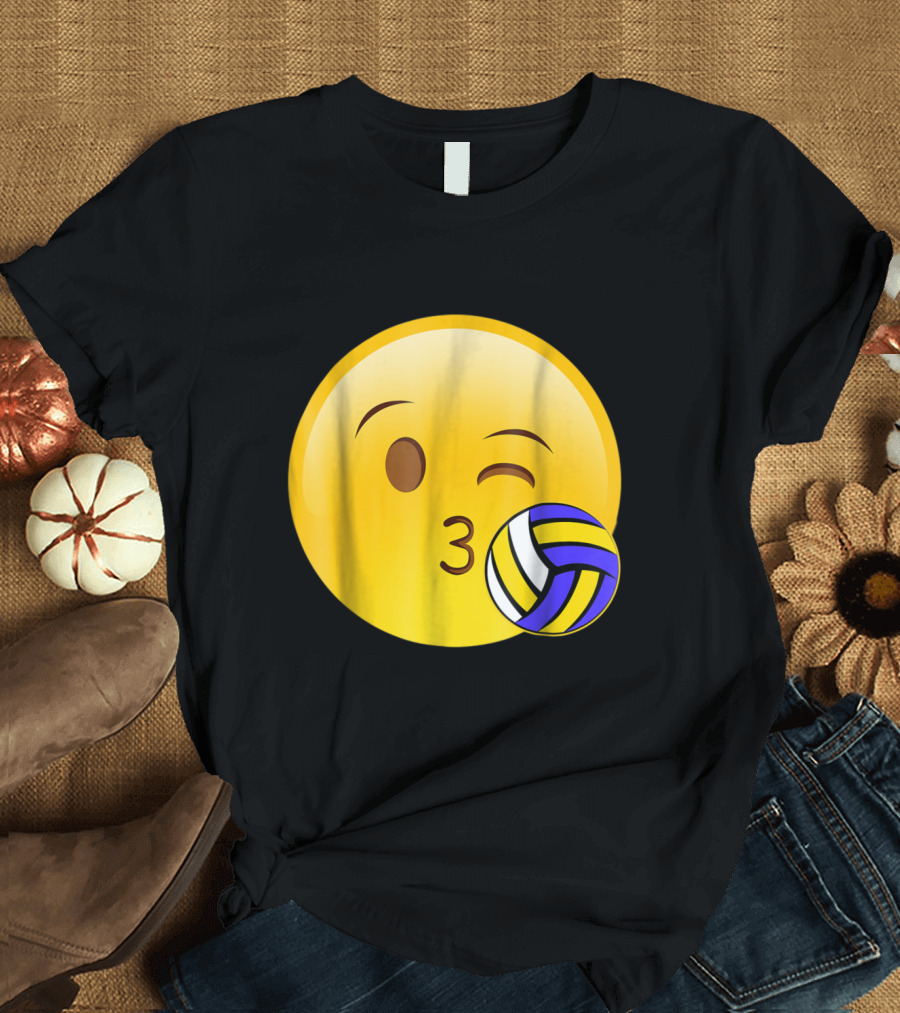 Winking Emoji Kiss with Volleyball Funny Cute Sport T-Shirt