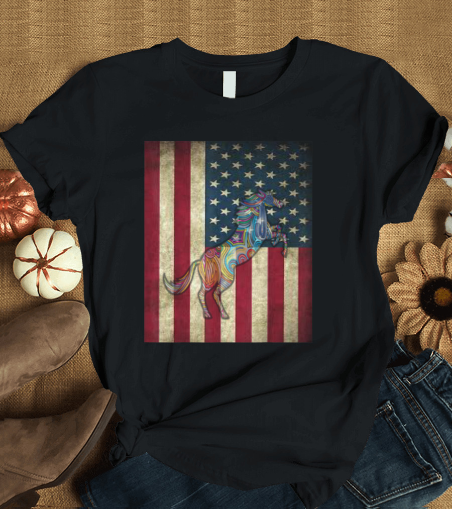 Vintage American Flag with Psychedelic Horse T-Shirt