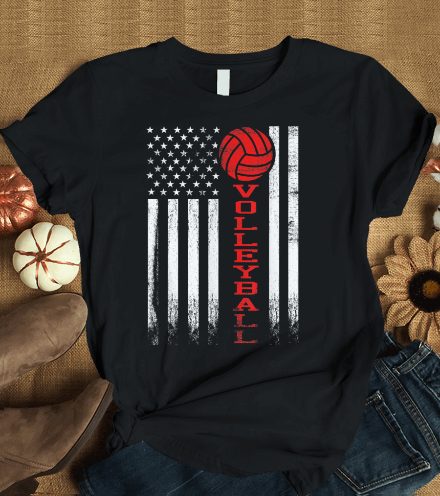 American Flag Volleyball Red Graphic Design for Girls Multicolor T-Shirt