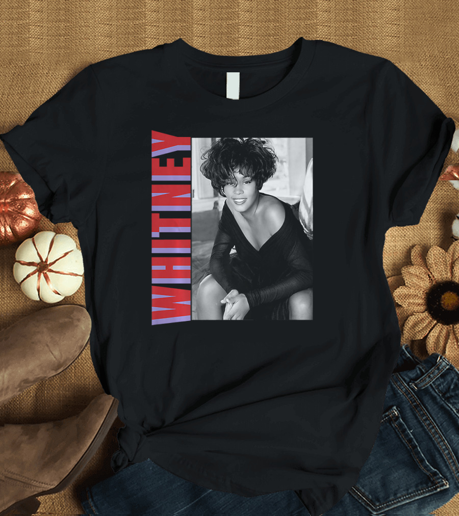 Whitney Classic Photo Bold Red Blue Text Monochrome T-Shirt