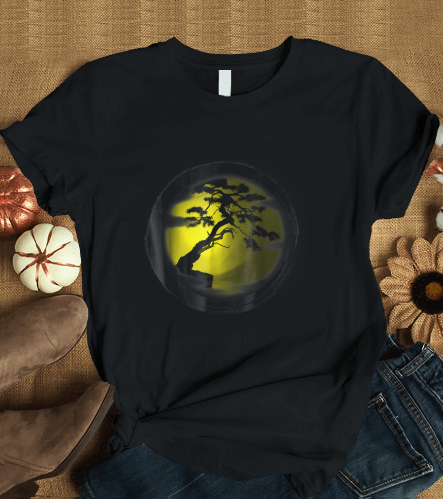 Bonsai Tree Moonlit Silhouette Yoga T-Shirt
