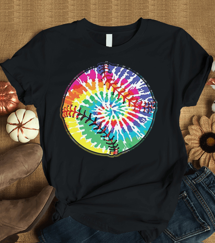 Tie Dye Colorful Baseball Softball Spiral T-Shirt